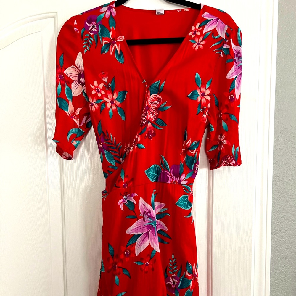 Red floral Wrap around dress